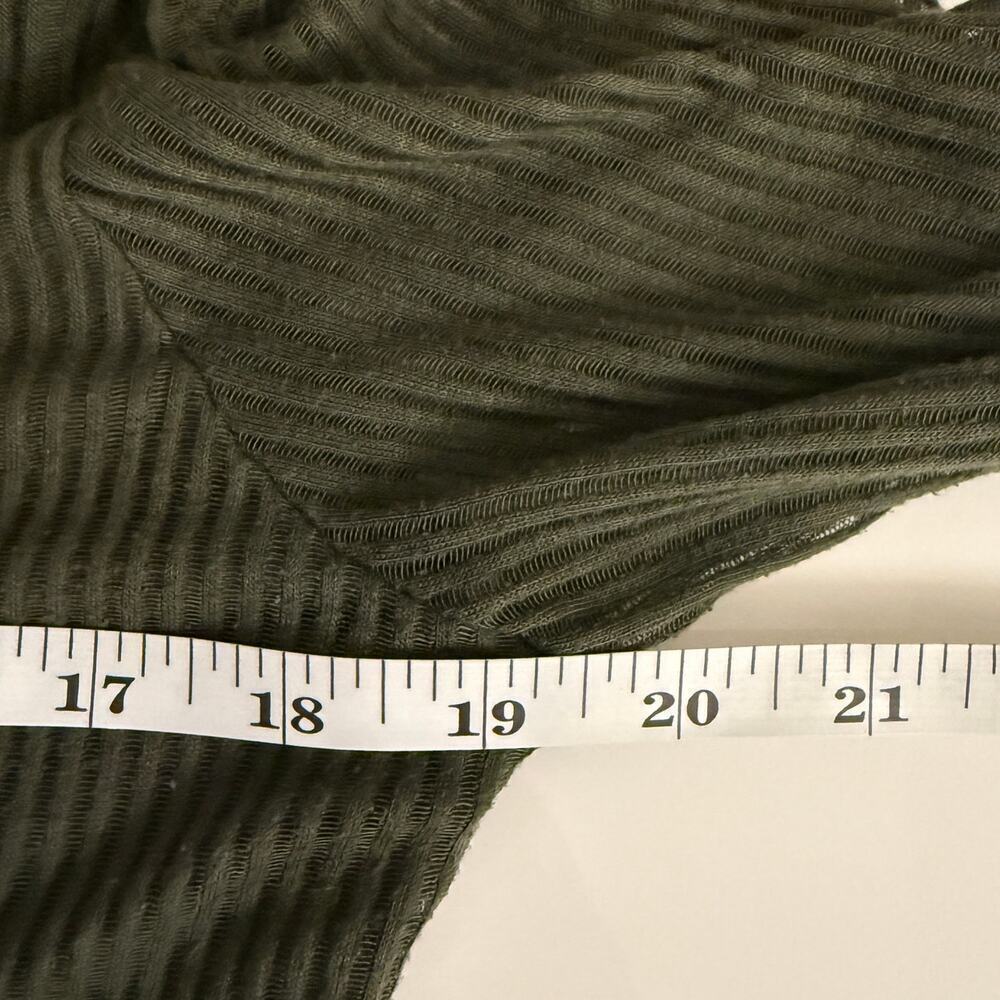 Express V Neck Olive Green Ribbed Midi Dress 3/4 Sheer Sleeves Large Fall Chic - Picture 6 of 6